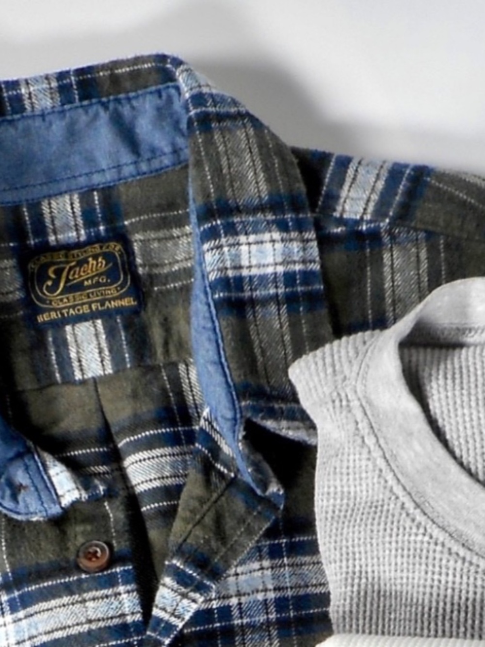 Jachs Heritage Mens XXL Flannel Shirt Olive Green Plaid + Gray Thermal Waffle